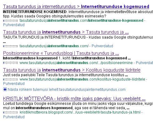 internetiturunduse kogemused google top 5