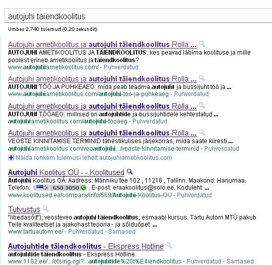 otsingutulemuse esikümnes 4 märkõna B