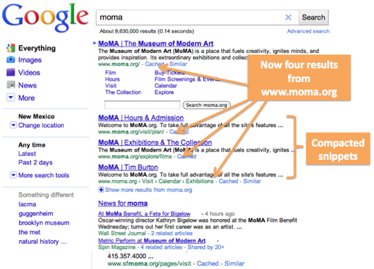four relevant results compacted snippets