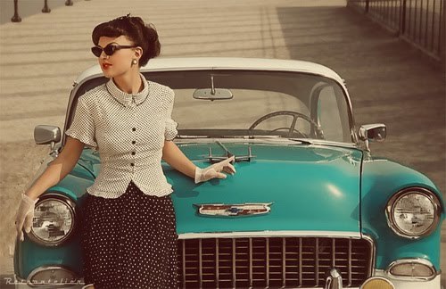 Asya Arteyeva and Chevrolet Bel Air 1955 - Vintage Classic Cars and Girls