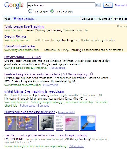 Eye tracking otsingutulemus