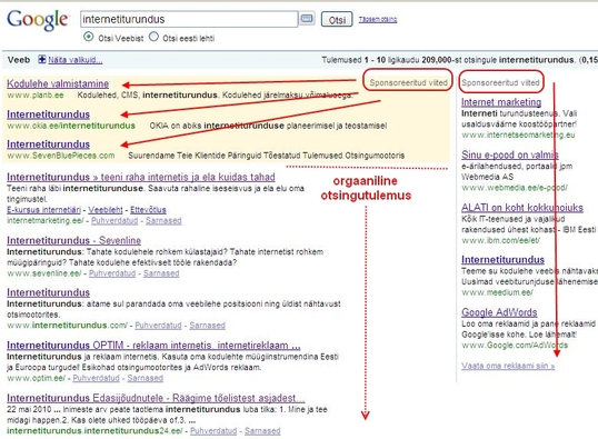 otsingumootoriturundus Google orgaaniline otsingutulemus internetiturundus